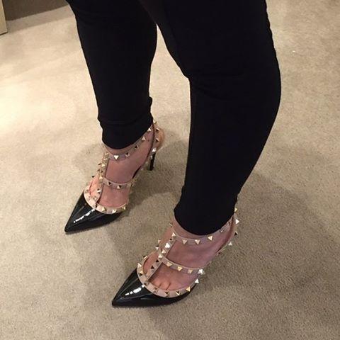 VALENTINO GARAVANI Valentino Rockstud Caged 100 Patent Pump In Black