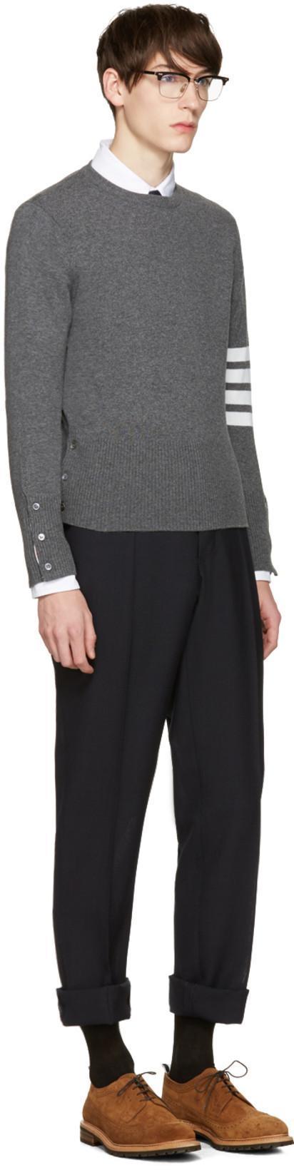 THOM BROWNE Milano Stitch Crew Neck Pullover In Gray