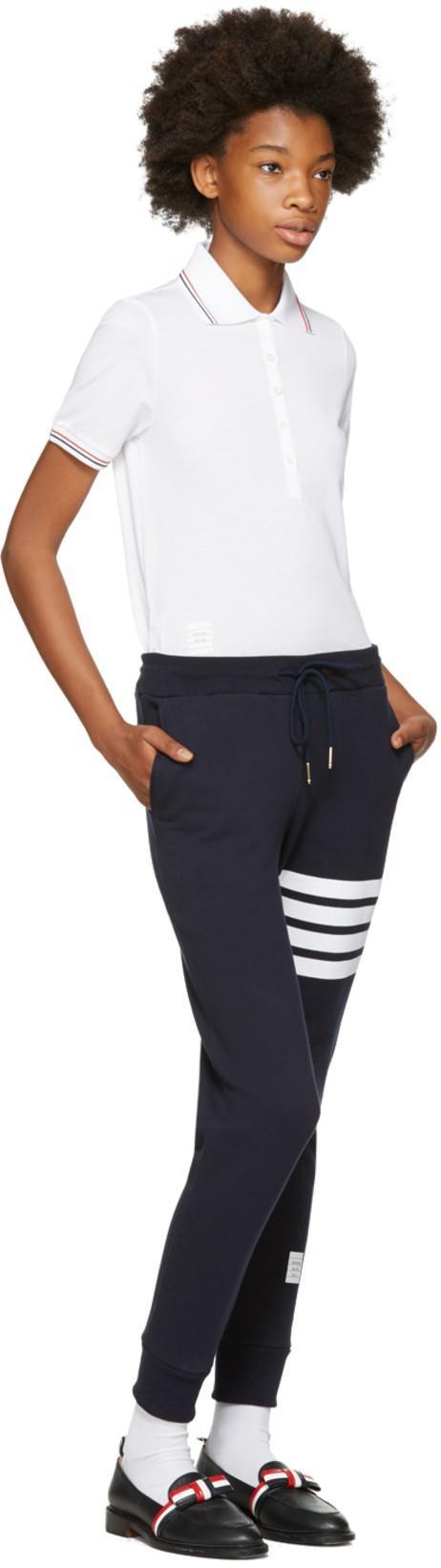 THOM BROWNE Intarsia Stripes Cotton Sweatpants In Blue