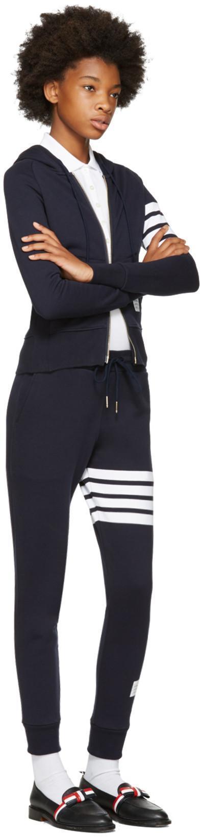 THOM BROWNE Intarsia Stripes Cotton Sweatpants In Blue