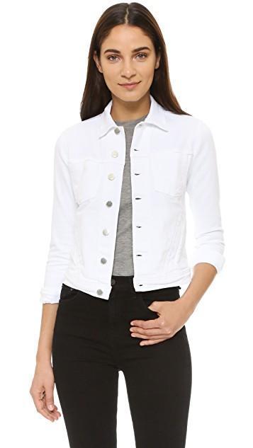 L'AGENCE Janelle Slim Cropped Jean Jacket With Raw Hem In White