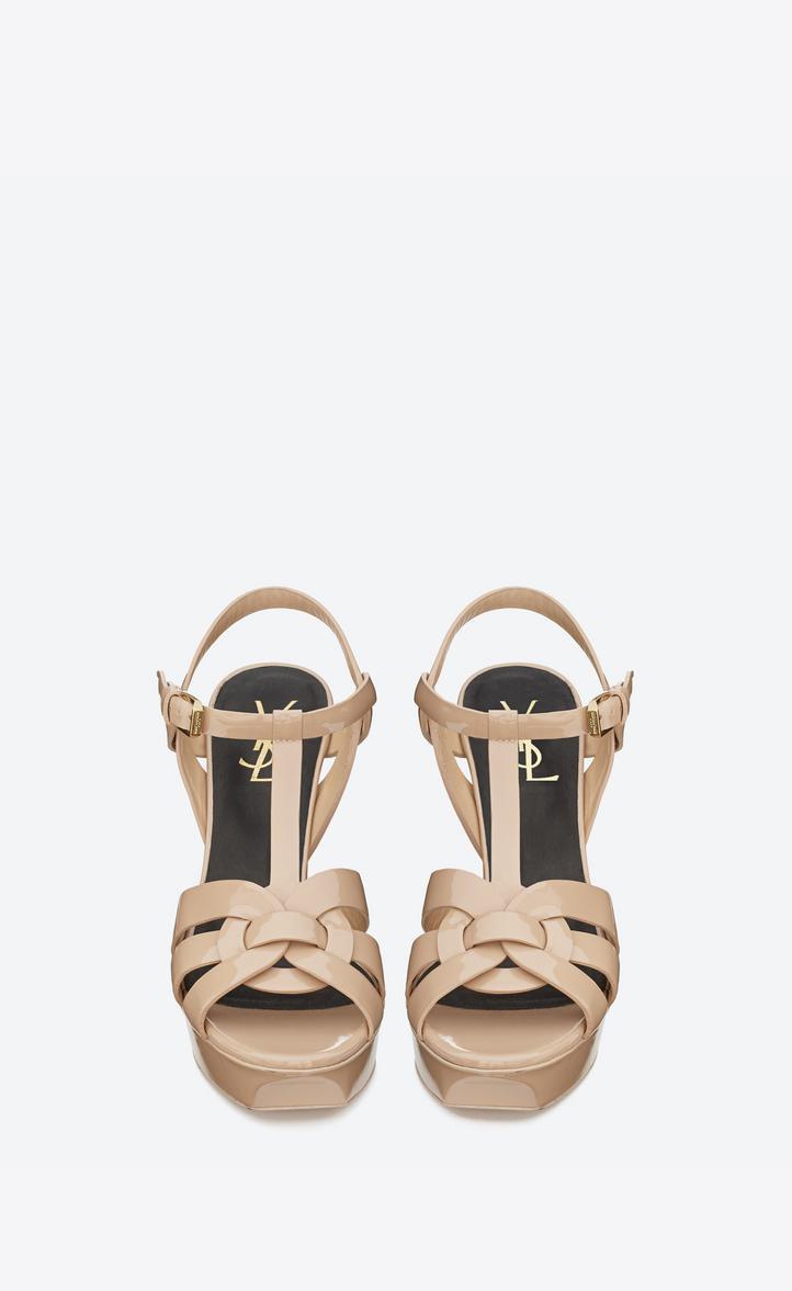 SAINT LAURENT Tribute Platform Sandals In Smooth Leather Beige In Neutral