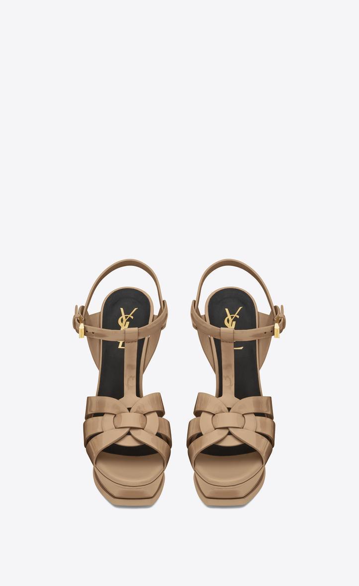 SAINT LAURENT Tribute Platform Sandals In Smooth Leather Beige In Neutral