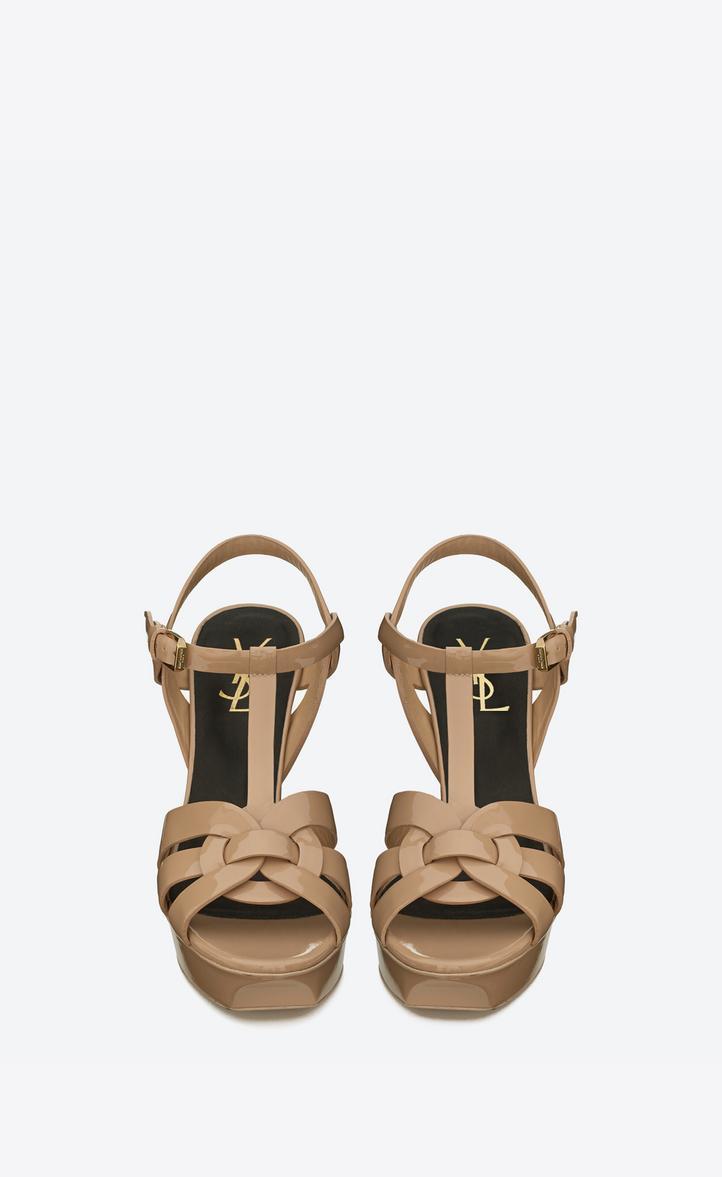 SAINT LAURENT Tribute Platform Sandals In Smooth Leather Beige In Neutral