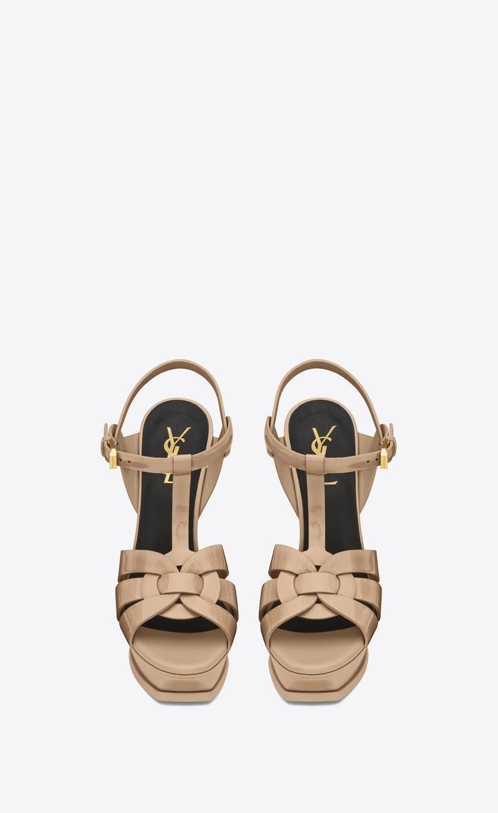SAINT LAURENT Tribute Platform Sandals In Smooth Leather Beige In Neutral