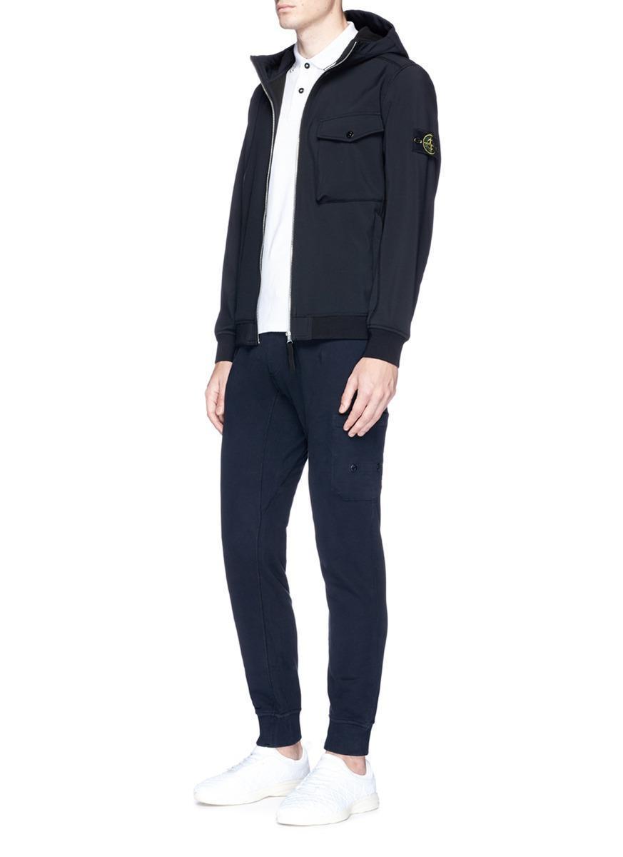 STONE ISLAND Contrasting Trim Logo Patch Cotton Blend Polo Shirt In White