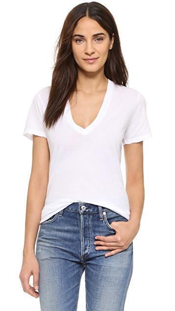 MONROW V-neck Short-sleeve Slub Jersey Tee In White