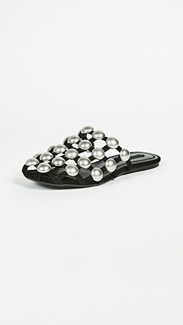 ALEXANDER WANG Amelia Studded Suede Slippers In Black