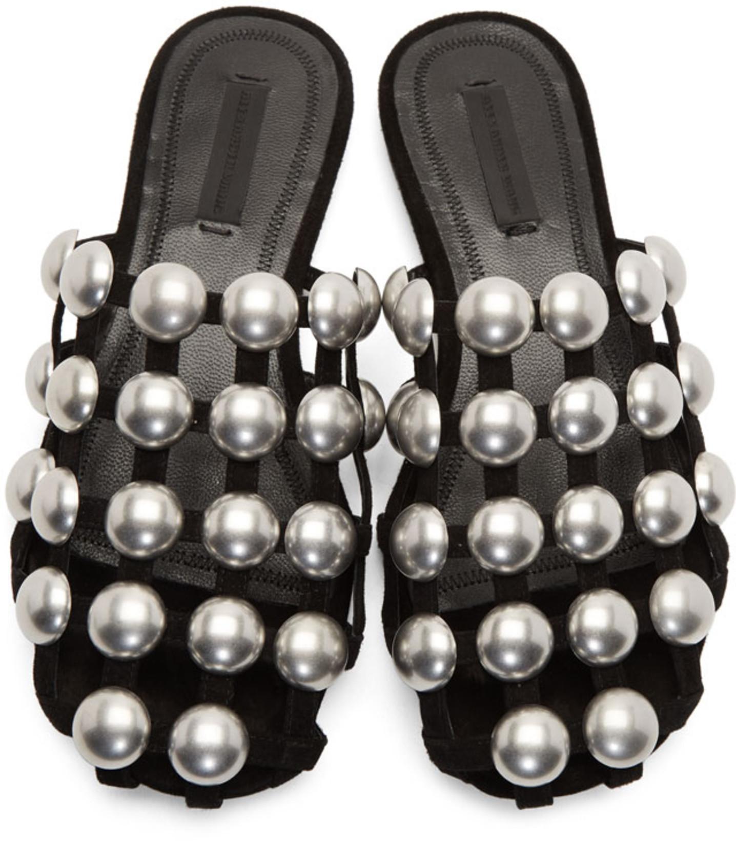 ALEXANDER WANG Amelia Studded Suede Slippers In Black
