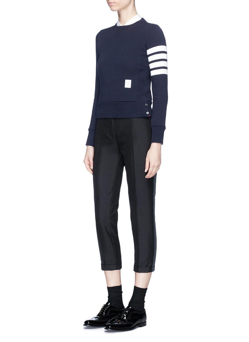 THOM BROWNE Blue Jersey Sweatshirt With 4bar Detail