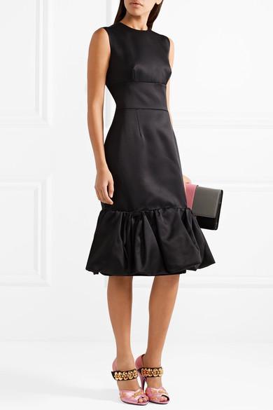 PRADA Fluted Wool And Silk-blend Satin Dress In Black