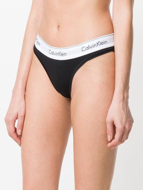 CALVIN KLEIN UNDERWEAR Logo Waistband Thong - Black
