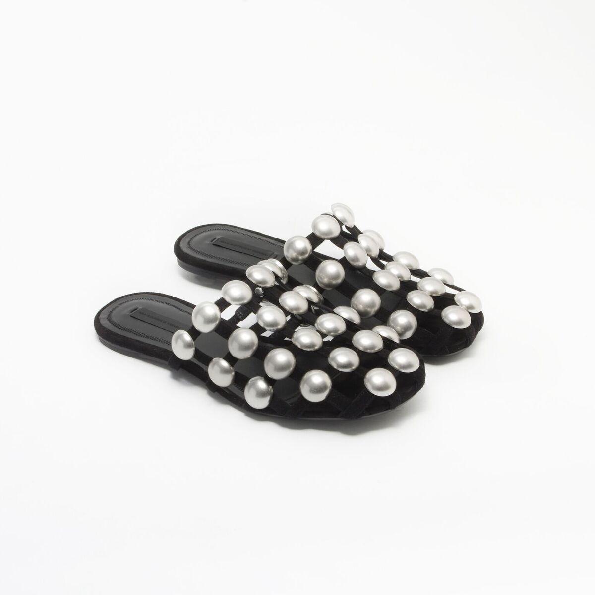 ALEXANDER WANG Amelia Studded Suede Slippers In Black