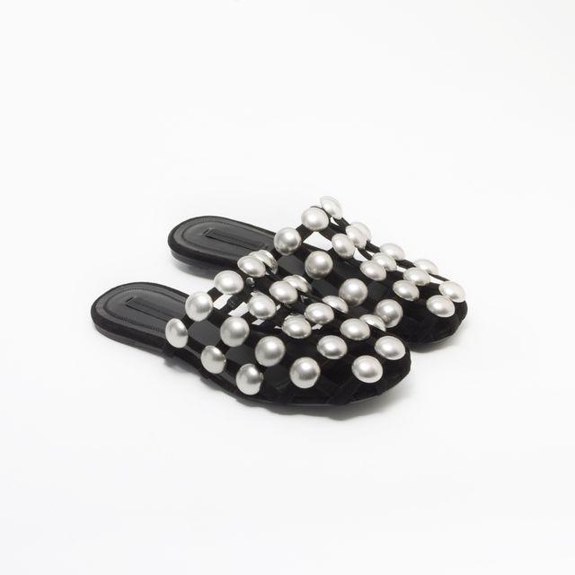 ALEXANDER WANG Amelia Studded Suede Slippers In Black