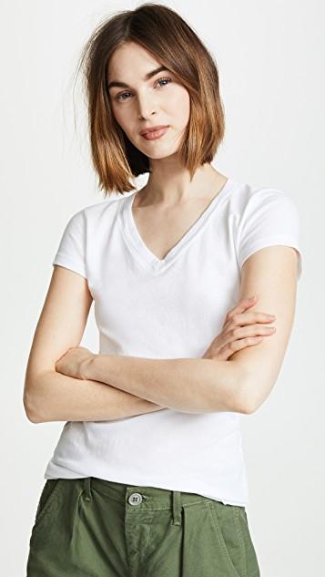 L'AGENCE Becca V-neck Short-sleeve Tee In White