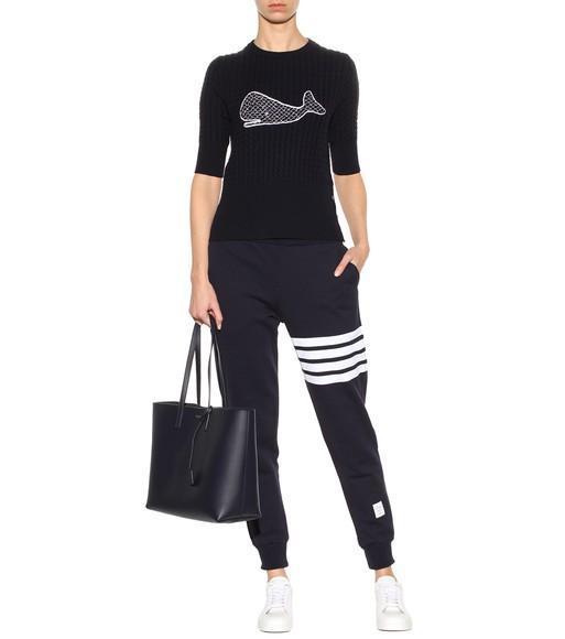 THOM BROWNE Intarsia Stripes Cotton Sweatpants In Blue