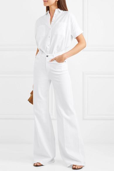 FRAME Womens White Le Pixie Slim Palazzo Wide-leg High-rise Stretch Denim-blend Jeans