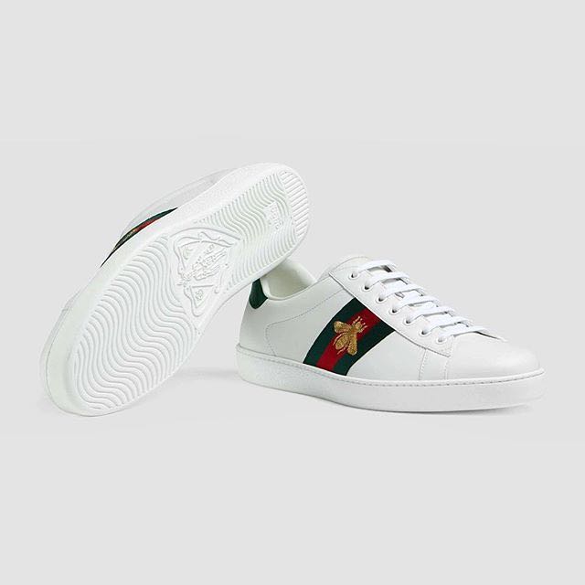 GUCCI Men's New Ace Embroidered Low-top Sneakers In Bianco