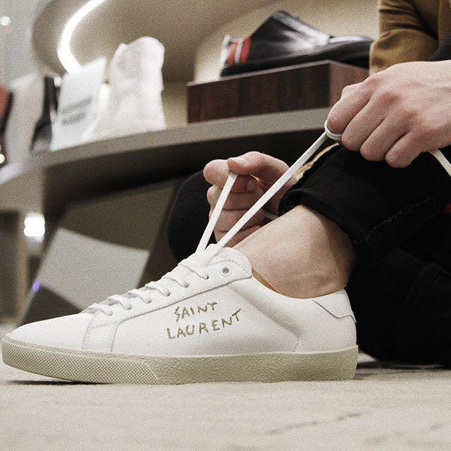 SAINT LAURENT Sl61 Low-top Leather And Suede Trainers In Blanc Optique Paris Roof