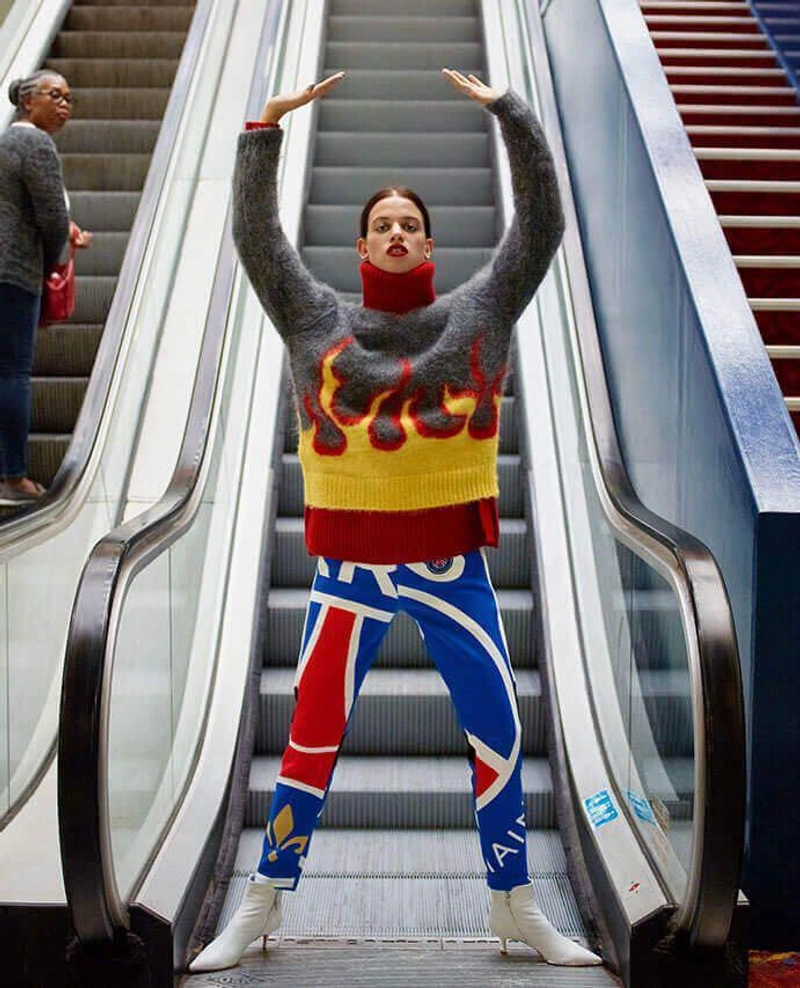 Selfridges's Posts | Wearing: Prada Flame-intarsia Mohair-blend Sweater In Grey; Acne Studios Ribbed-knit Roll-neck Wool Sweater In Red; Gianvito Rossi Levy 55 Leather Ankle Boots In White