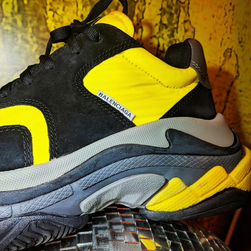 Selfridges's Posts | Wearing: Balenciaga Men's Triple S Mesh & Leather Sneakers, Black/yellow In Black Yellow