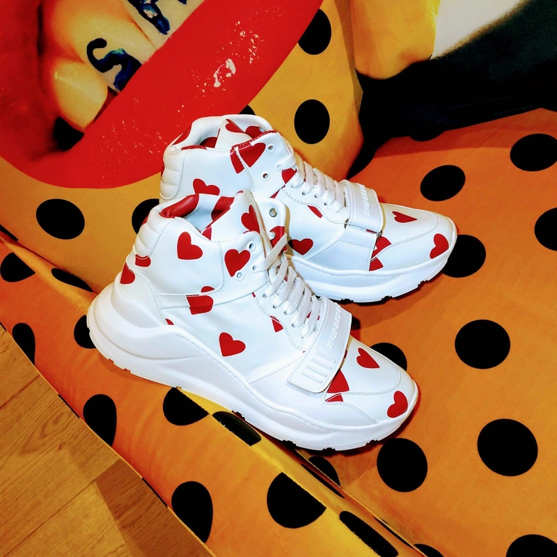 Selfridges's Posts | Wearing: Burberry Regis Heart-print Leather Trainers In Windsor Red