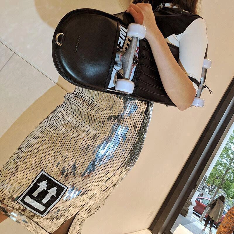 Selfridges's Posts | Wearing: Off-white Contrast-patch Sequinned Skirt In Black