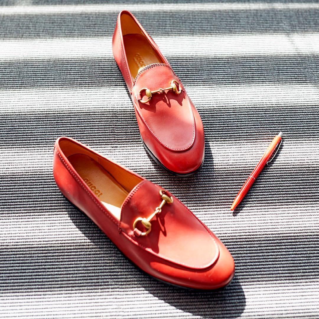 GUCCI Women Black Calf Leather Moc Stitching Signature Horsebit Detail Almond Toe Slip-on Style Bran