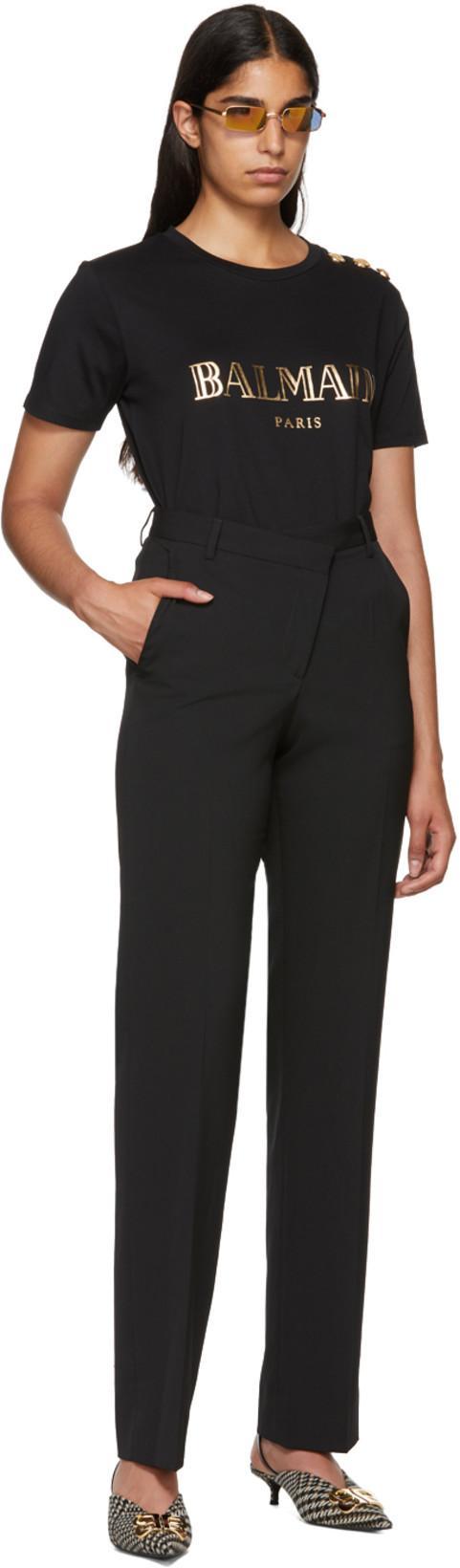 BALMAIN Cotton T-shirt With Gold Colored Logo Print In Black Gold