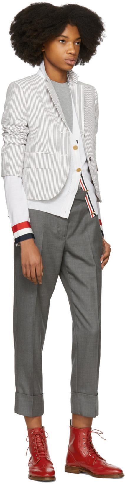 THOM BROWNE Tricolor Stripe Cotton Piqué T-shirt In Light Grey