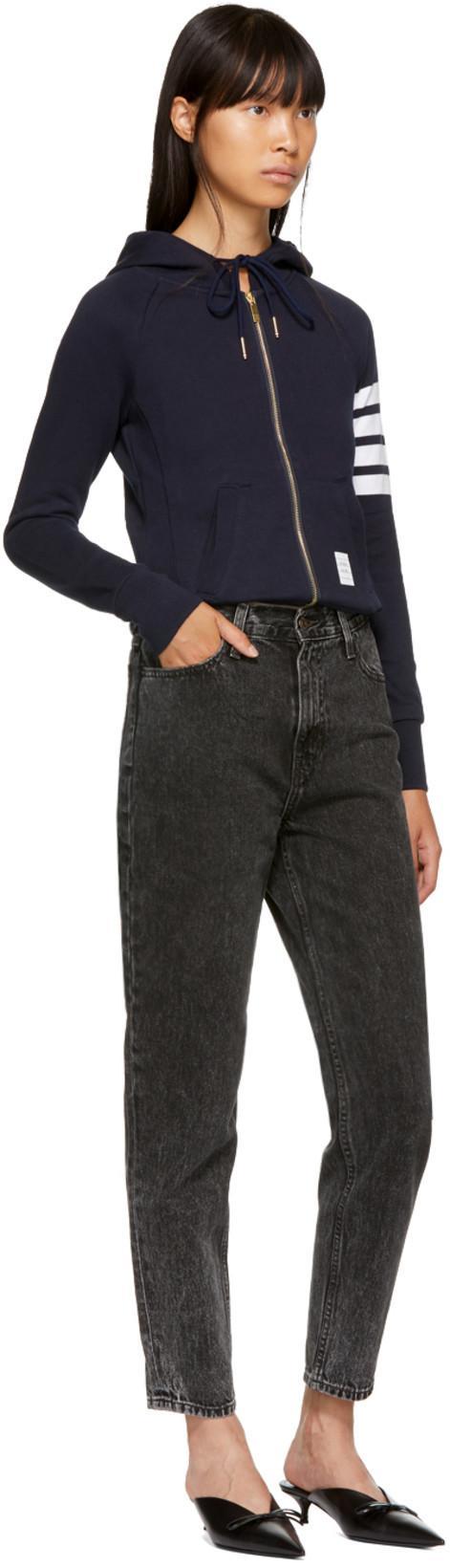 THOM BROWNE Zip-up Hoodie With Four-bar Detail In Blue