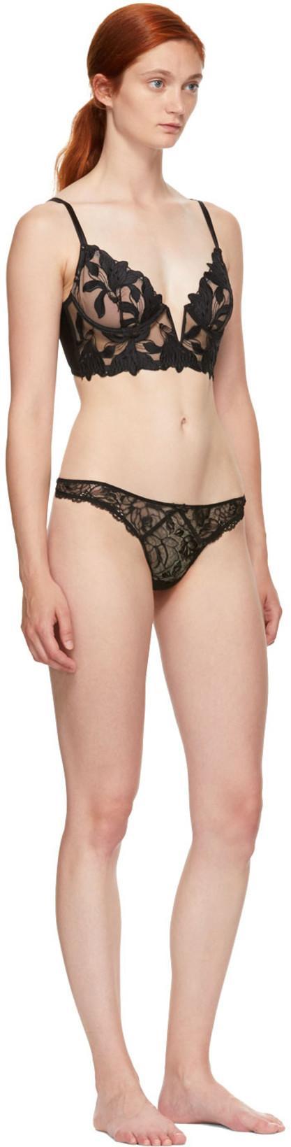 FLEUR DU MAL Black Lily Embroidery Longline Demi Bra