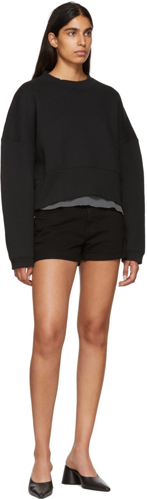 FRAME Le Grand Garcon Frayed Denim Shorts In Film Noir