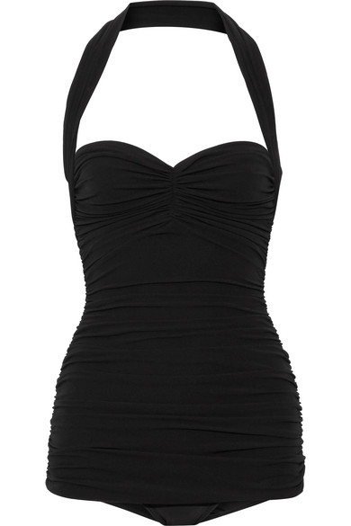 NORMA KAMALI Bill Mio Shirred Halter One-piece Swimsuit In Black