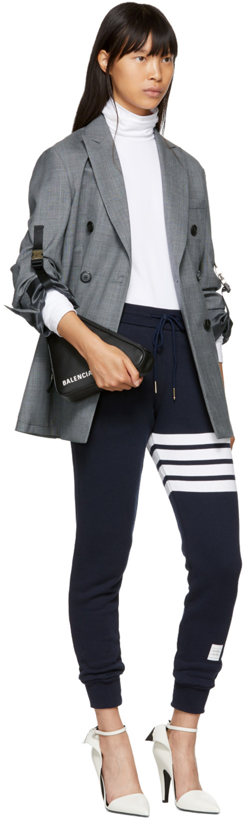 THOM BROWNE Intarsia Stripes Cotton Sweatpants In Blue