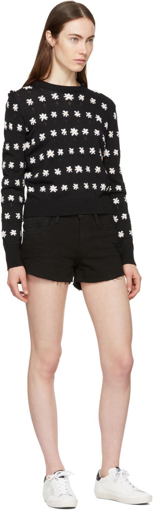 FRAME Le Grand Garcon Frayed Denim Shorts In Film Noir