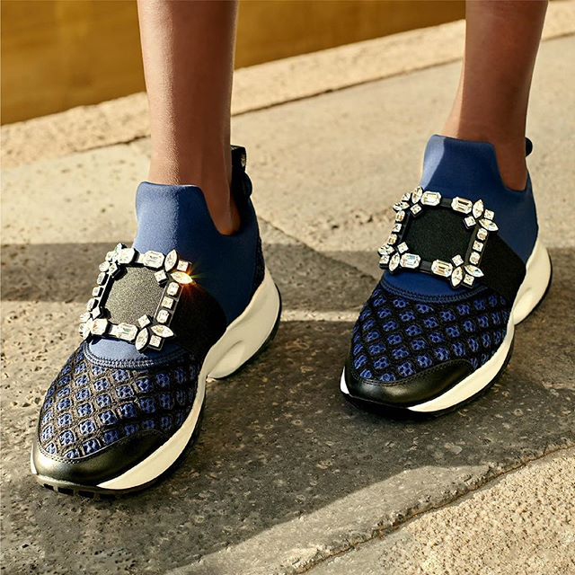 ROGER VIVIER Woman Sneakers Black Size 11.5 Textile Fibers, Soft Leather