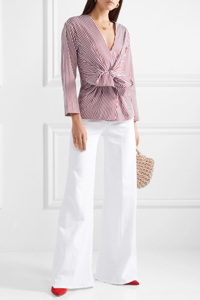 FRAME Womens White Le Pixie Slim Palazzo Wide-leg High-rise Stretch Denim-blend Jeans