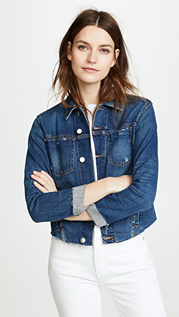 L'AGENCE Janelle Slim-fit Distressed Denim Jacket In Hawthorne