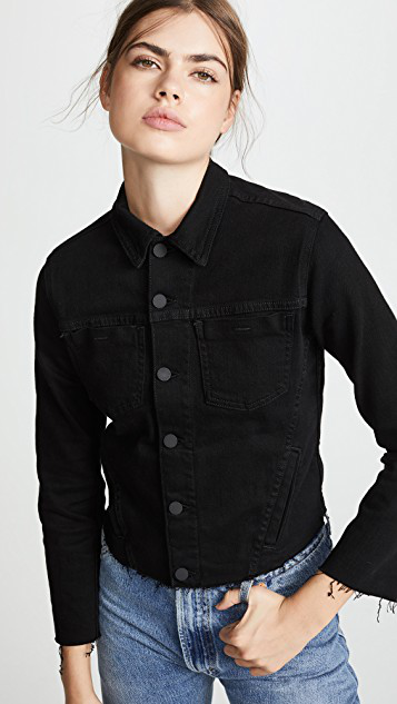 L'AGENCE Janelle Slim Raw Hem Denim Jacket In Saturated