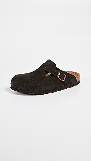 BIRKENSTOCK Boston Sfb Cork-footbed Suede Clogs In Black
