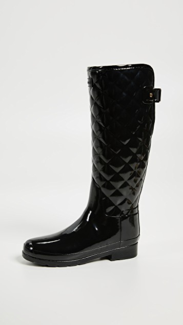 HUNTER Original Refined High Gloss Quilted Waterproof Rain Boot In Black