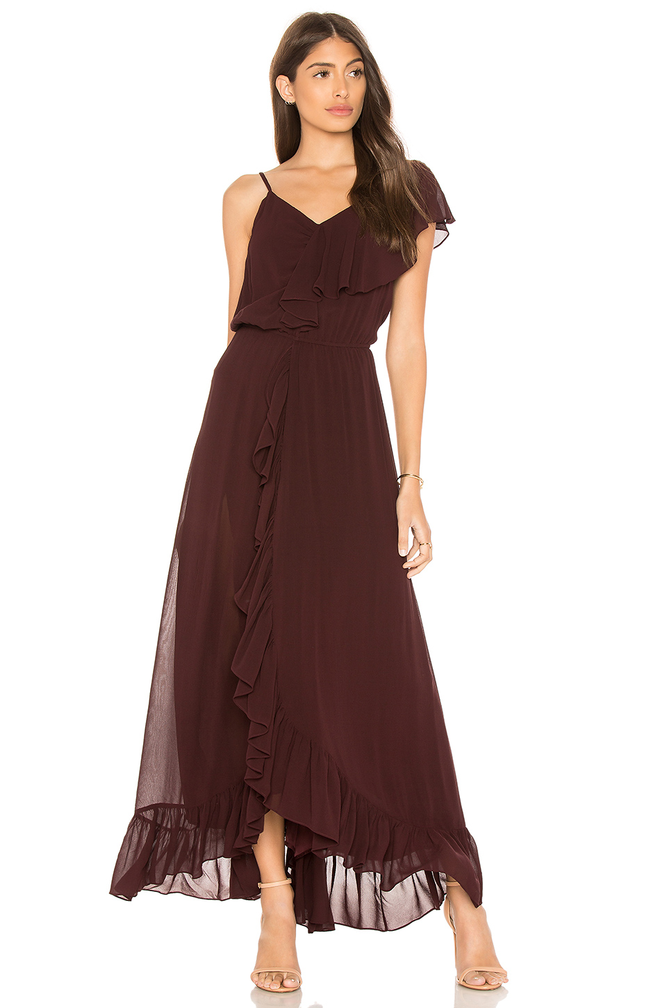 MES DEMOISELLES Ruffled Silk Georgette Long Dress In Purple