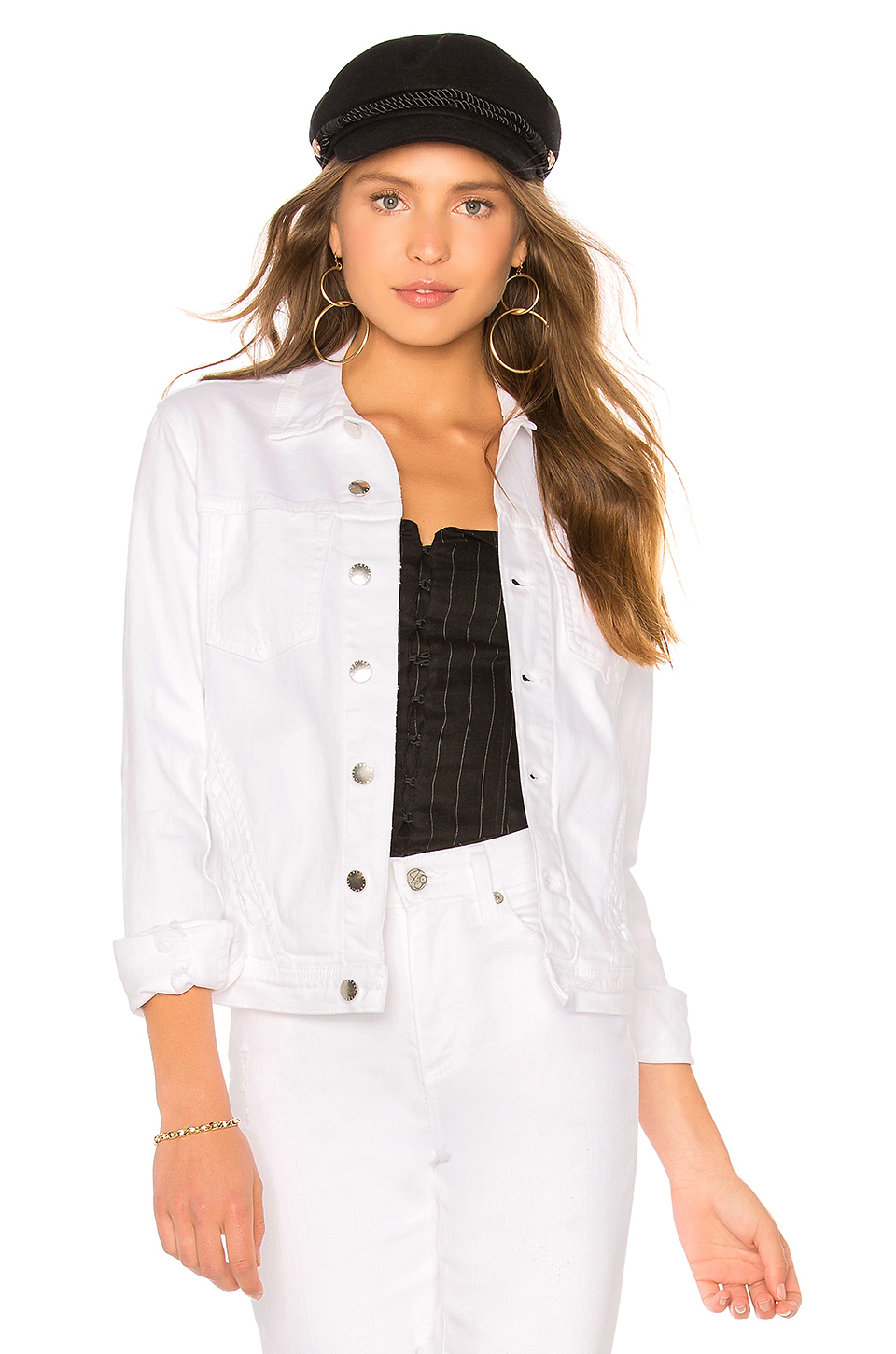 L'AGENCE Janelle Slim Cropped Jean Jacket With Raw Hem In White