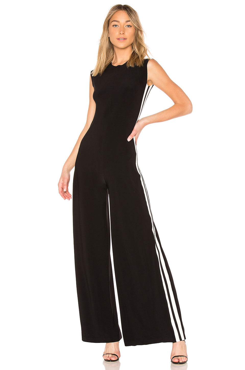 NORMA KAMALI Sleeveless V-neck Jumpsuit Cinched Waist In Black