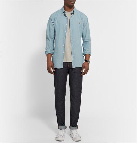 POLO RALPH LAUREN Blue Cotton Polo Pony Chambray Shirt