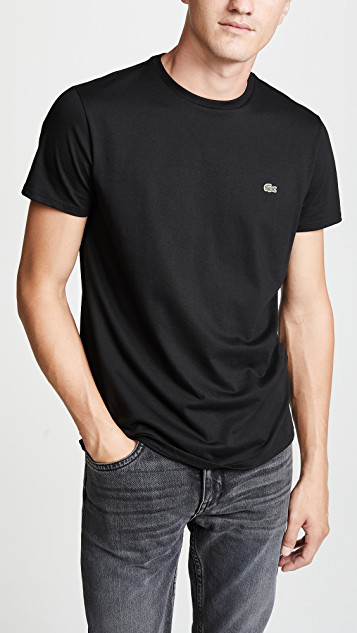 LACOSTE Embroidered-logo Cotton T-shirt In Black