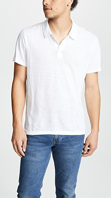 VILEBREQUIN Regular Fit Short Sleeve Linen Polo Shirt In White