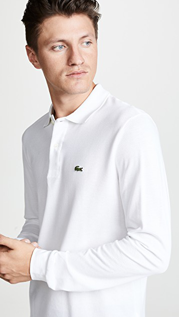 LACOSTE Loose Fit Pique Polo Shirt In White