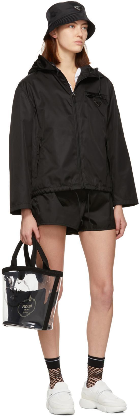 PRADA Logo-embellished Shell Bucket Hat In Black